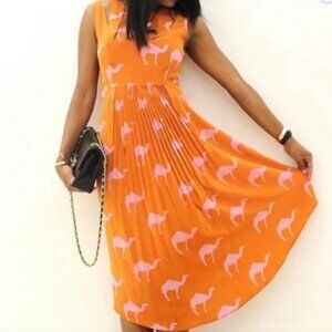 Charlotte Taylor Anthropologie Silk Orange Pink Camel Midi Dress - 4